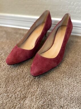 Cole Haan Women’s Justine Burgundy Wine Suede Pointed-Toe Pumps 10B Kitten Heel